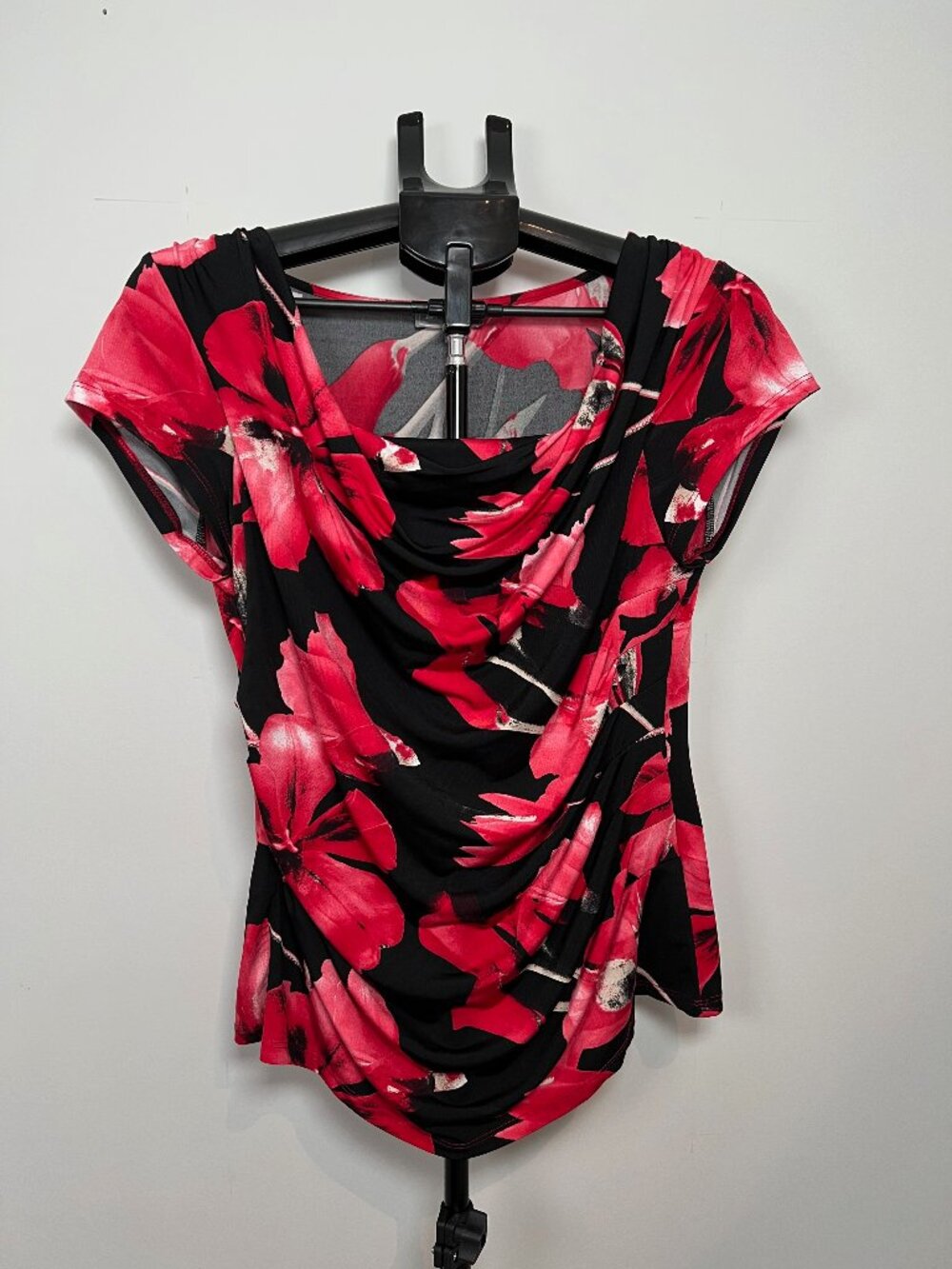 Laura Canada Floral Cowl Neck Top-Size Medium Red and Black Feminine Workwear